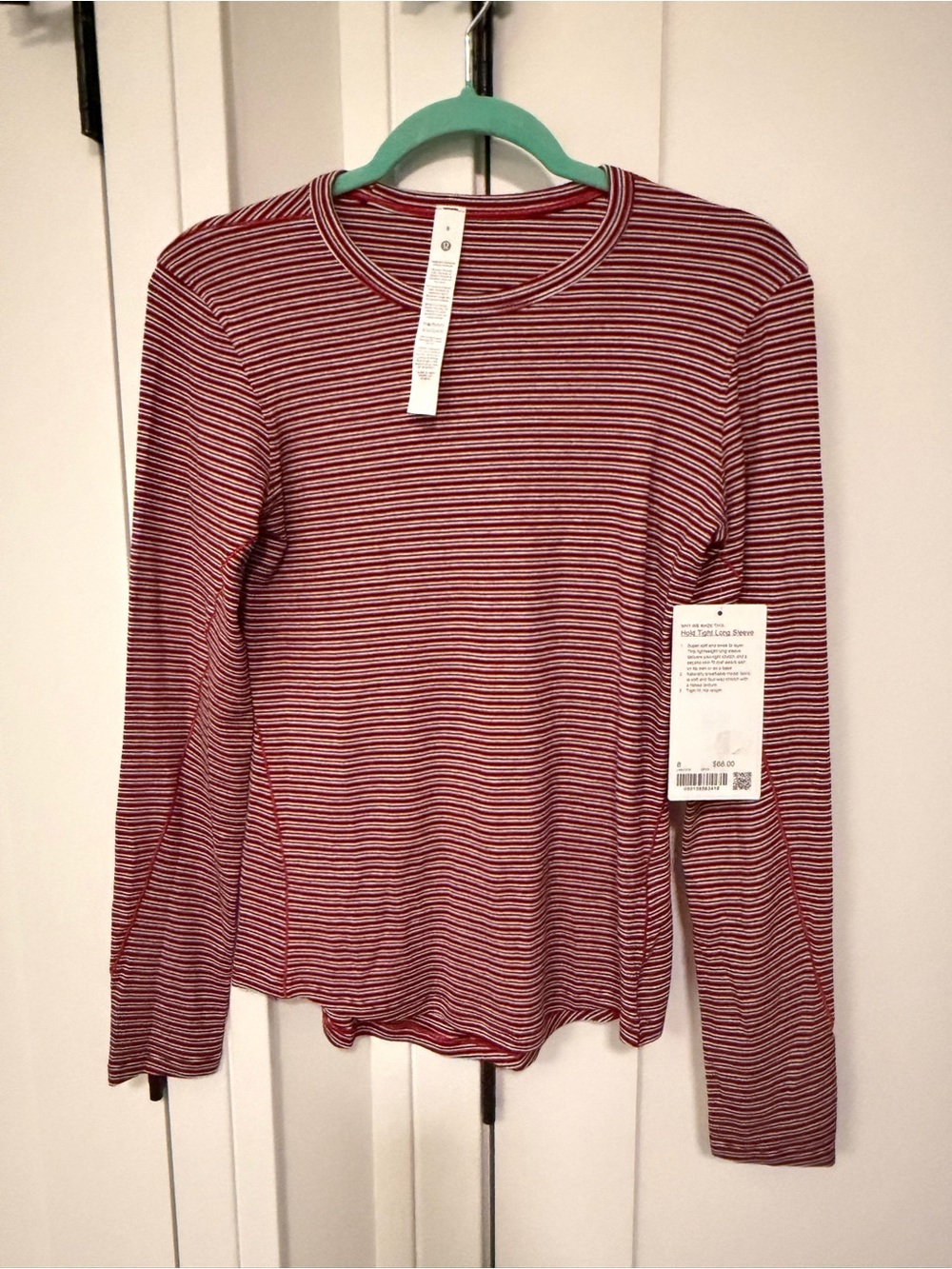 Lululemon NWT Hold Tight Long Sleeve Size 8 Surround Stripe Oxford Red White - Picture 2 of 4